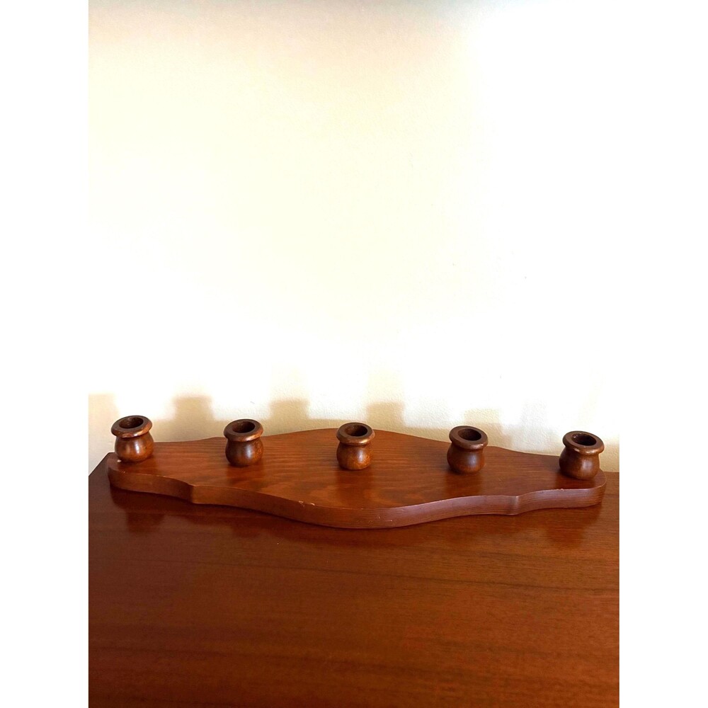 Vintage Wooden 5 Candle Taper Candeholder Dining Centerpiece Rustic